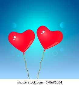 Greeting card. Two red inflatable balls in the sky. vector illustration. Concept of love