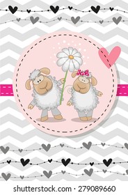 Greeting card with two Sheep in a frame 