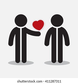 greeting card - two stylized figures and red heart