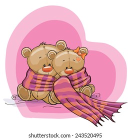 Greeting card two Teddy Bears wrap up in a scarf
