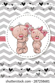 Greeting card with two Teddy Bears in a frame