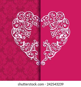 Greeting card Valentin Day. laced heart frame