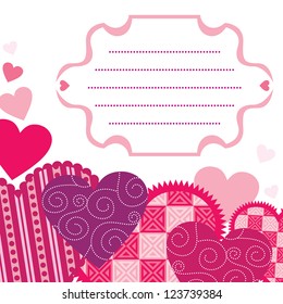 Greeting card to Valentine day with space for inscriptions and decorative hearts