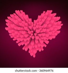 Greeting card for Valentine's Day. Abstract heart of many pink hearts