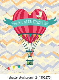 Greeting Card Valentine's Day with a balloon in the form of heart.