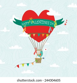 Greeting Card Valentine's Day with a balloon in the form of heart.