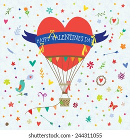 Greeting Card Valentine's Day with a balloon in the form of heart.