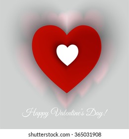 Greeting Card Valentine's Day. Big white heart on a red heart perched on a gray background with a congratulatory inscription
