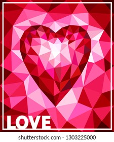 Greeting card for Valentine's day in geometry style, red and pink colors