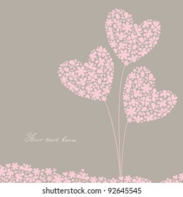 greeting card, Valentine's Day, International Women's Day, a bouquet of flowers in the form of hearts in the background