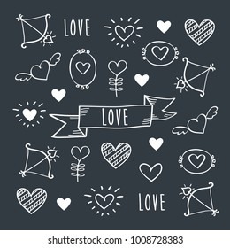 Greeting card for Valentine's Day, Mother's Day, Father's Day, birthday, wedding with hand drawn elements. Doodles, sketch. Vector illustration.