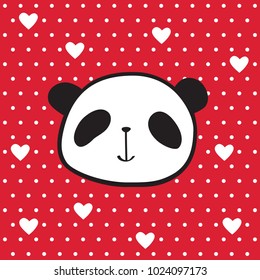 Greeting card for Valentine's Day, Mother's Day, Father's Day, birthday with hand drawn cute panda. Vector illustration.