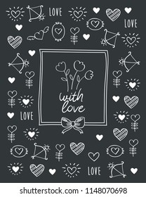 Greeting card for Valentine's Day, Mother's Day, Father's Day, birthday, wedding with hand drawn elements. Vector illustration.