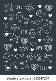 Greeting card for Valentine's Day, Mother's Day, Father's Day, birthday, wedding with hand drawn elements. Doodles, sketch. Vector illustration.