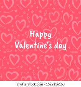 Greeting card Valentine's day on red background with hearts. Vector illustration. For decoration Valentine's day. For greeting card, banners, web, decoration of the storefront, printing on textile.