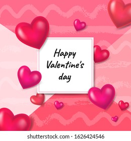 Greeting card Valentine's day with red hearts and text. Vector illustration. 3d effect. For decoration Valentine's day. For greeting card, banners, web design, decoration of the storefront, printing.