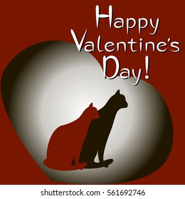 Greeting card for Valentine's Day. Red and black cats. Vector illustration