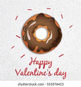 Greeting card. Valentine's Day. Series with sweets. Doughnut with chocolate in the center. Set for your vector design. It can be used as a corporate identity bakery or cafe