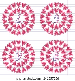 Greeting card for Valentine's day, sketch on a school note book 