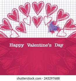 Greeting card for Valentine's day, sketch on a school note book 