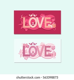 Greeting card for Valentines day with text love. Vector wedding invitation. Typography Valentines Day. Card to make a marriage proposal.
