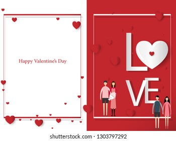 Greeting card of Valentine's day. They holding flowers and have the message "Love" that conveys the Valentine's day. Vector Illustration.