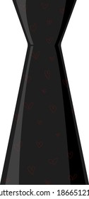 Greeting card for Valentine's day. The tie is black with a pattern of red hearts on a white background. Isolate. Vector illustration, template, blank for printing, posts in social networks, media