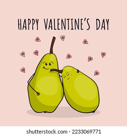 Greeting card for Valentine's Day with two pears in love. Vector illustration for your design.