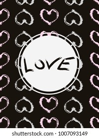 Greeting card with Valentine's Day. Vector Flyer template with text. Celebratory poster, banner for design. Flat illustration in grunge style for printing.