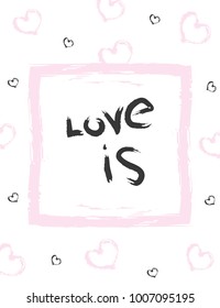Greeting card with Valentine's Day. Vector Flyer template with text. Celebratory poster, banner for design. Flat illustration in grunge style for printing.