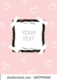 Greeting card with Valentine's Day. Vector template, background, flyer with your text. Celebratory poster, banner for design. Flat illustration in grunge style for printing.