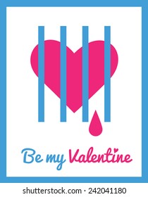 Greeting card for Valentine's day with vector icon - heart in prison
