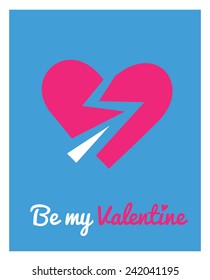 Greeting card for Valentine's day with vector icon - with broken hearts