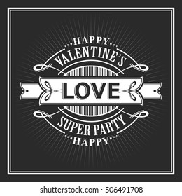 Greeting Card Valentine's Day vector illustration Retro black and white