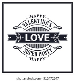 Greeting Card Valentine's Day vector illustration Retro black and white