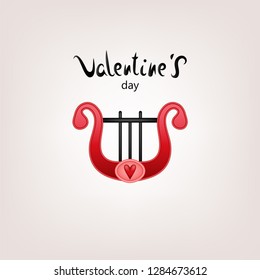 Greeting card for Valentines Day, wedding invitation for a holiday or party, flyer. Cupid's harp. Vector illustration.
