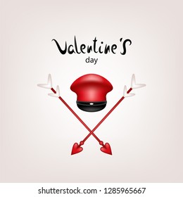 Greeting card for Valentines Day, wedding invitation for a holiday or party, flyer. Cupid's arrow and cap. Vector illustration.