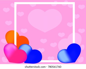 Greeting card valentines with heart pink,blue,orange background pink color love