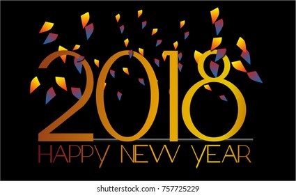 	
Greeting Card Vector 2018 New Year Black background with gold glitter confetti splatter texture. Festive premium design template for holiday greeting card, invitation, calendar poster, banner