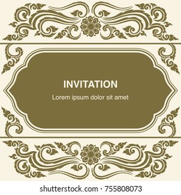 Greeting card vector background frame border design template and decoration gemstones in Thai art vintage style illustration EPS 10