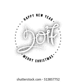 Greeting card vector, calligraphy dotworking and lettering - 2017 new year rooster. Figure handmade, according to the rules of typography.