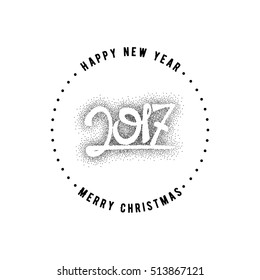 Greeting card vector, calligraphy dotworking and lettering - 2017 new year rooster. Figure handmade, according to the rules of typography.