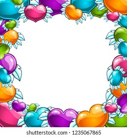 Greeting card with vector colorful winged hearts