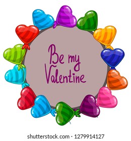 Greeting card with vector colorful winged hearts