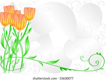 Greeting card, vector curls and flowers. Can be used as a background