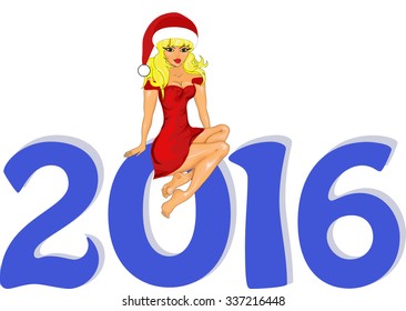 Greeting card Vector illustration, Christmas banner. Happy New Year 2016  with a  Snow Maiden