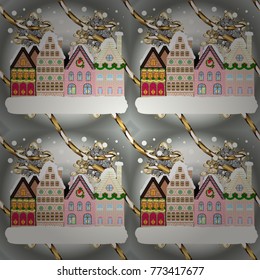 Greeting card. Vector illustration. Christmas landscape flat.