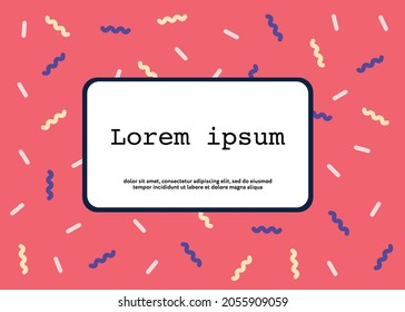Grußkarte. Vektorgrafik mit Kopienraum. Retro-Stilvorlage mit scharfem Konfetti auf rotem Hintergrund.