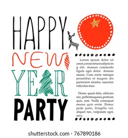 Greeting card, vector illustration. With the new year. Hand drawn.