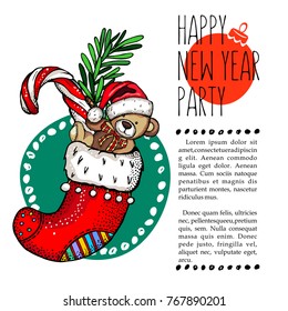 Greeting card, vector illustration. With the new year. Hand drawn.
